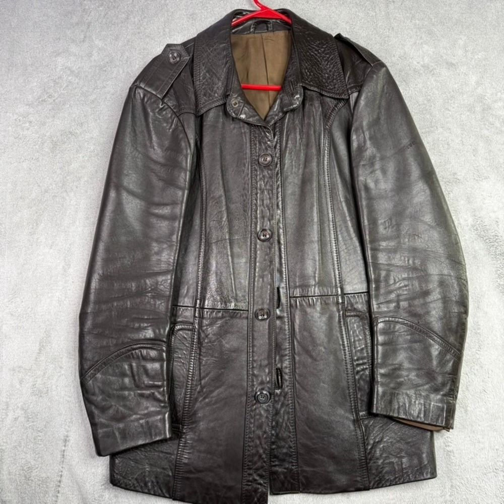 Vintage 90s CSL Suedes Black Leather Coat Mens L Distressed Genuine Leather